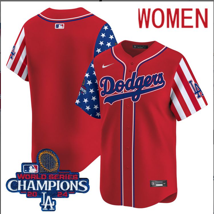 Women  MLB Los Angeles Dodgers blank American Style red 2024 World Series Champions  Limited Jersey->customized mlb jersey->Custom Jersey